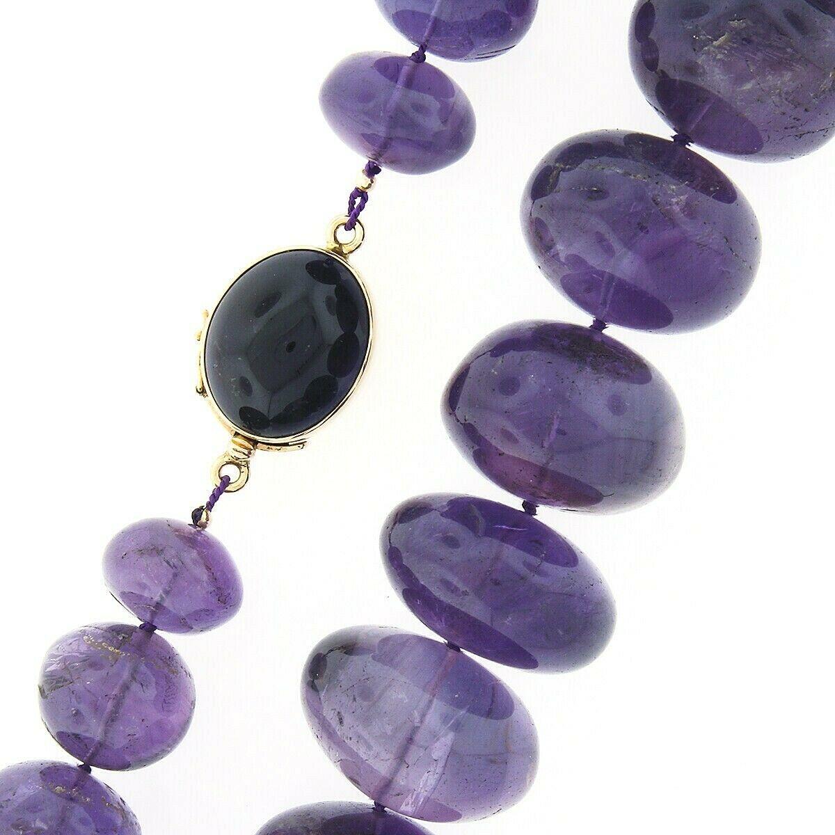 Vintage Graduated Large Polished Amethyst Rondelle Strand Necklace 14k Clasp For Sale 1