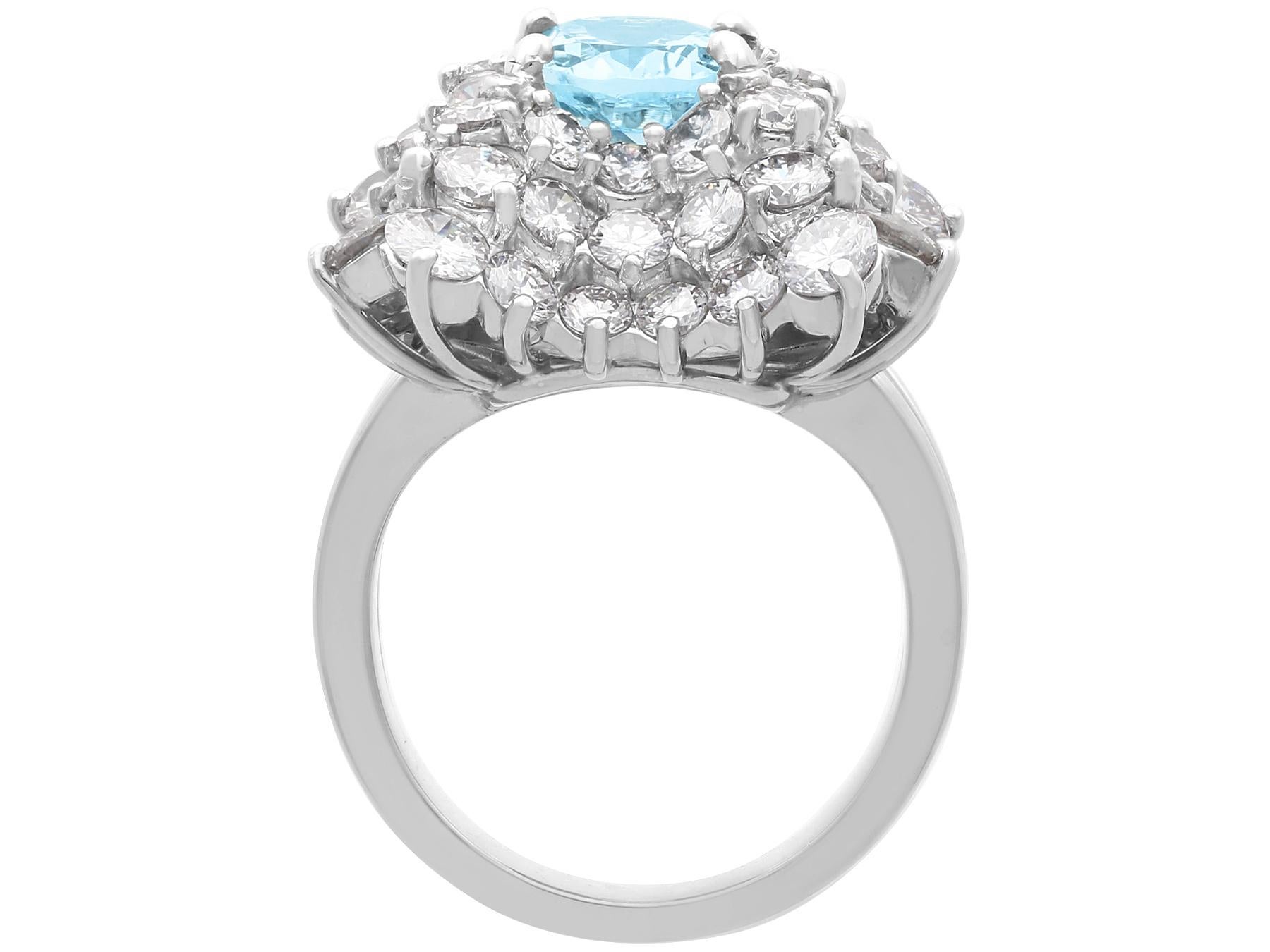 Women's or Men's Vintage 2.30 Carat Aquamarine 4.16 Carat Diamond 18 Karat White Gold Dress Ring