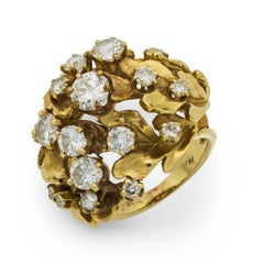 Bague de cocktail vintage en or jaune 14k avec un diamant de 2,30 carats