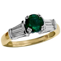 Vintage 2.30 Carat Diamond and Emerald Ring in 14 Karat Yellow Gold