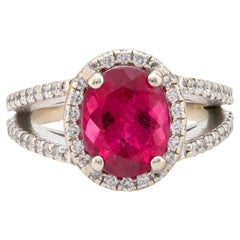Bague vintage 2.30 carat tourmaline rose diamant 14k or blanc pave