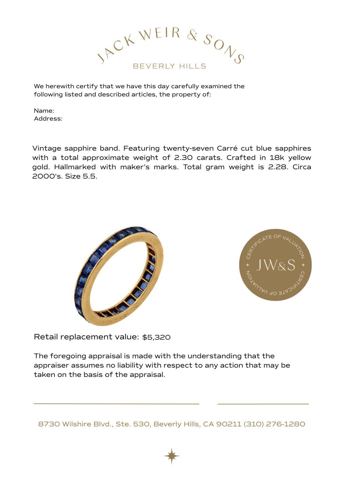 Donna Fascia per l'eternità in oro giallo 18k con zaffiro d'epoca da 2,30 carati di peso totale in vendita