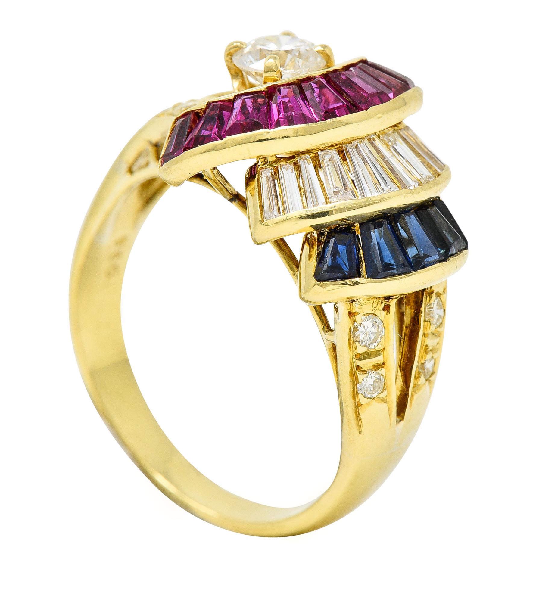 Vintage 2.30 Carats Diamond Sapphire Ruby 18 Karat Yellow Gold Vintage Band Ring 5
