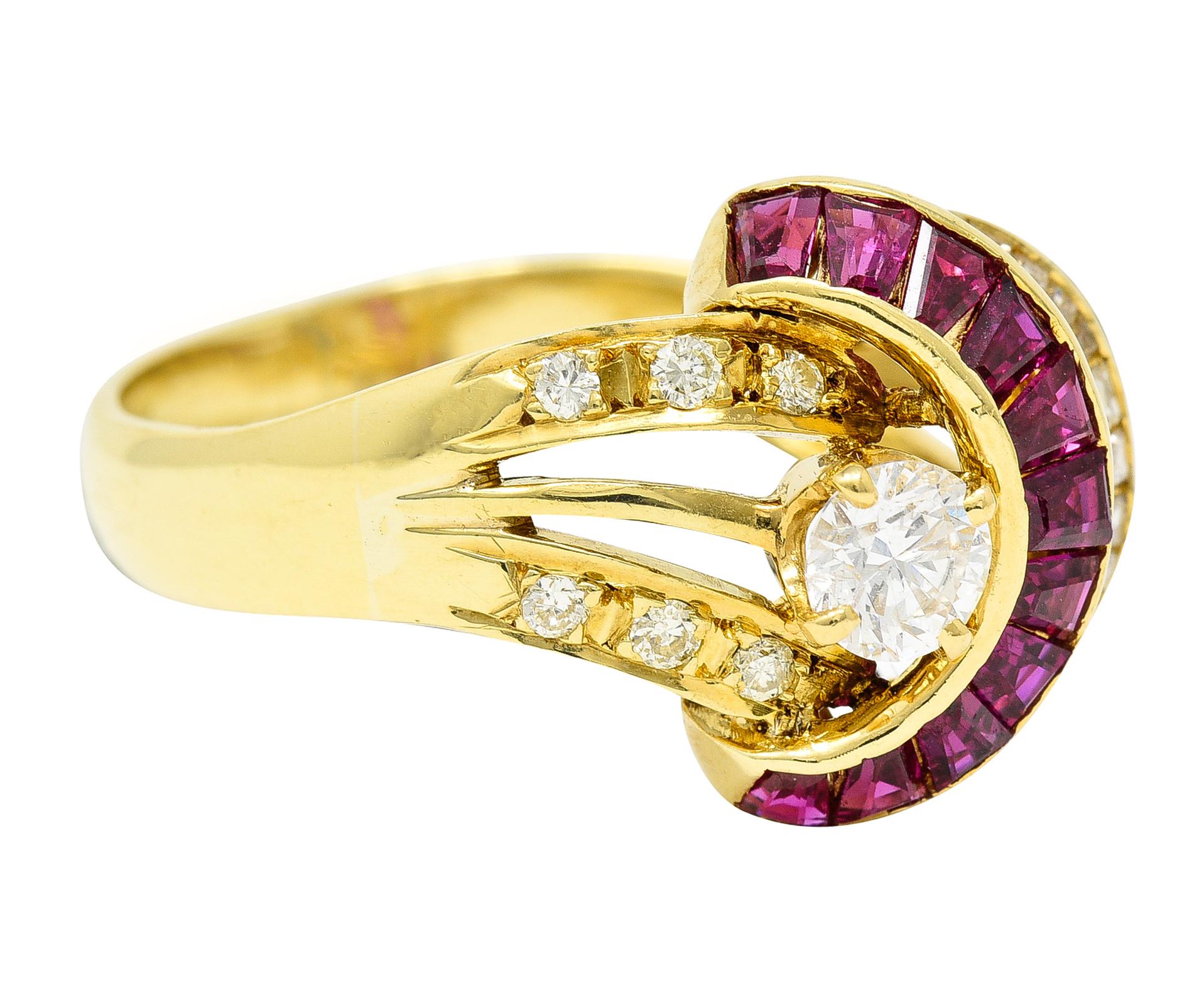 Contemporary Vintage 2.30 Carats Diamond Sapphire Ruby 18 Karat Yellow Gold Vintage Band Ring