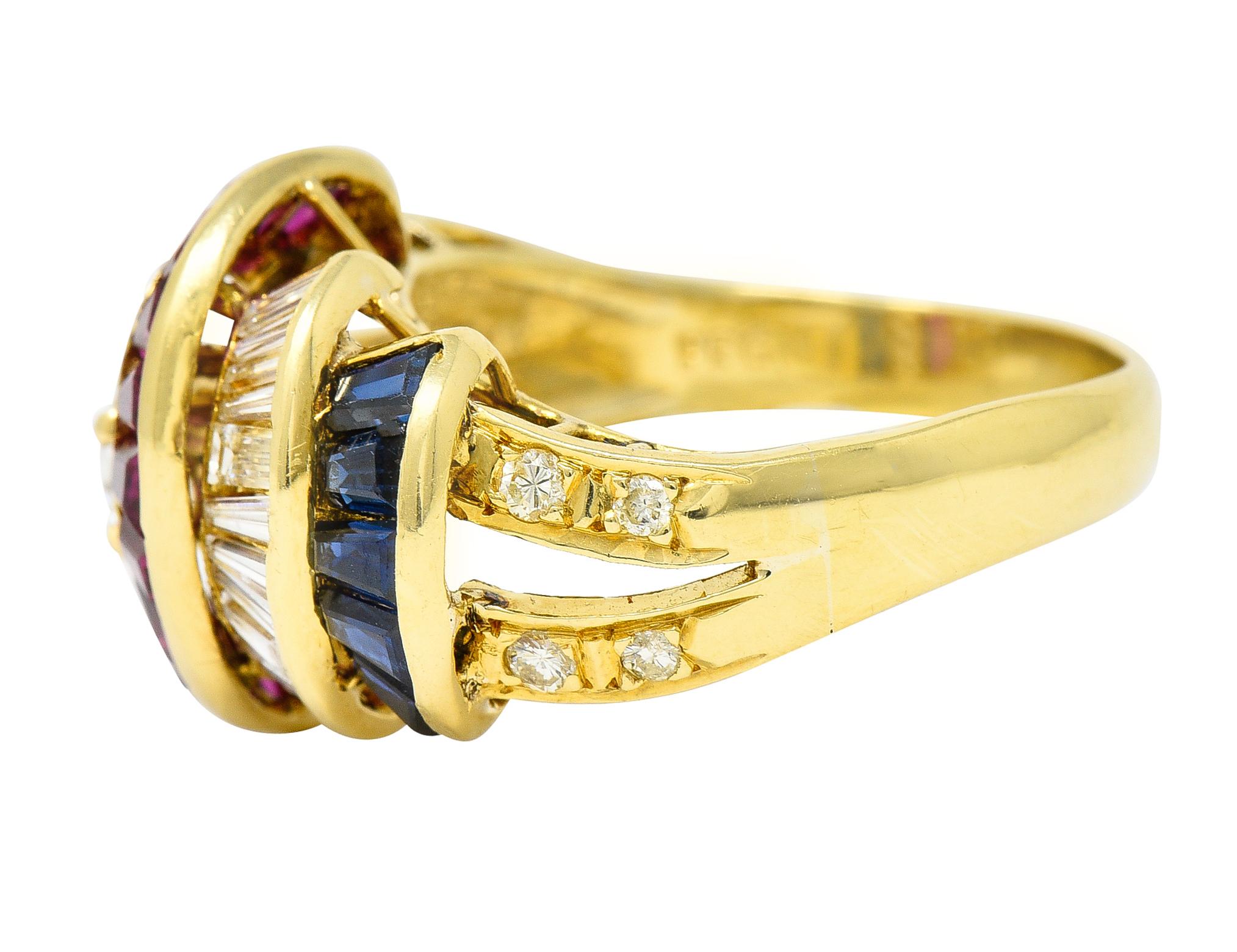 Women's or Men's Vintage 2.30 Carats Diamond Sapphire Ruby 18 Karat Yellow Gold Vintage Band Ring