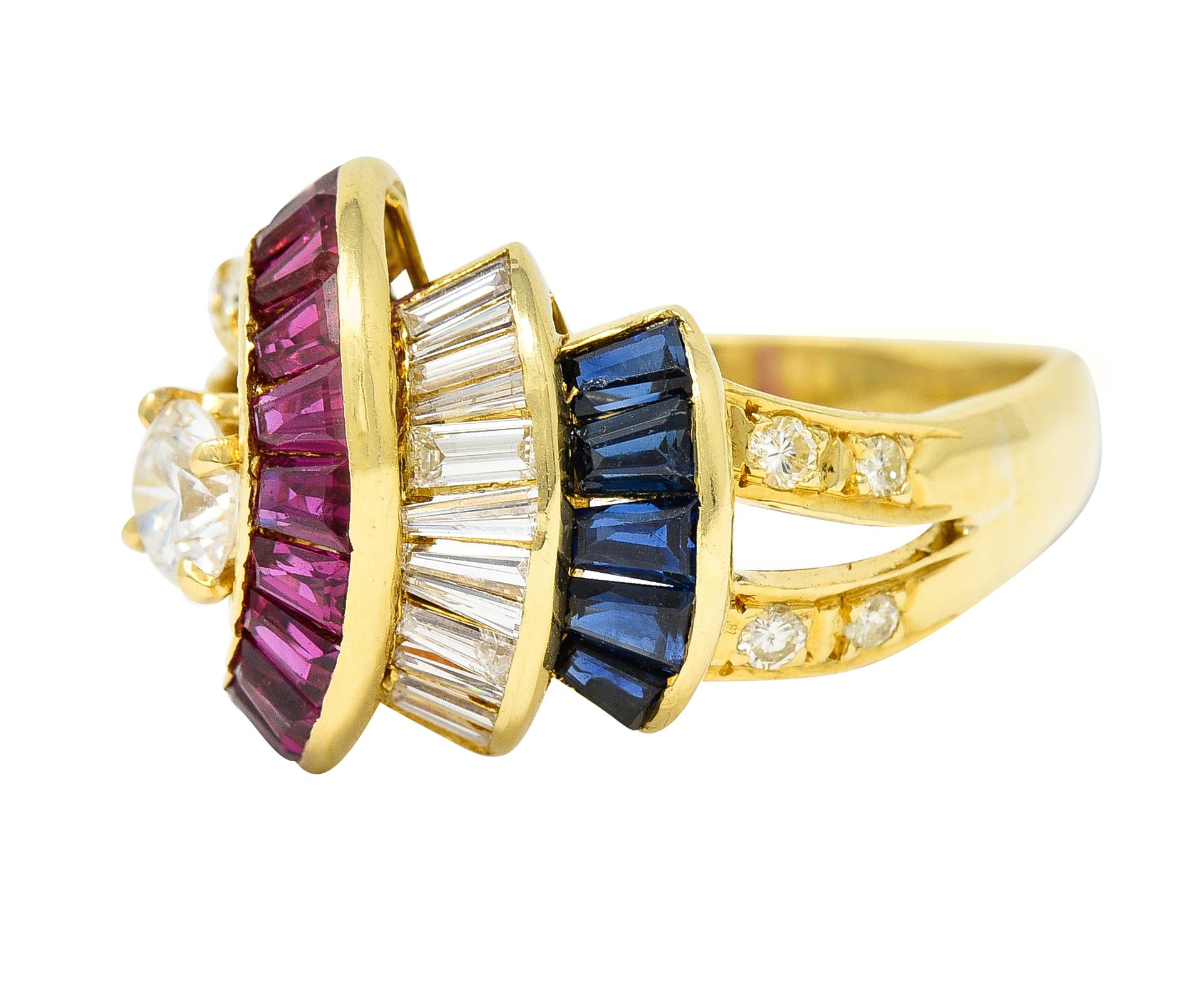 Vintage 2.30 Carats Diamond Sapphire Ruby 18 Karat Yellow Gold Vintage Band Ring 1