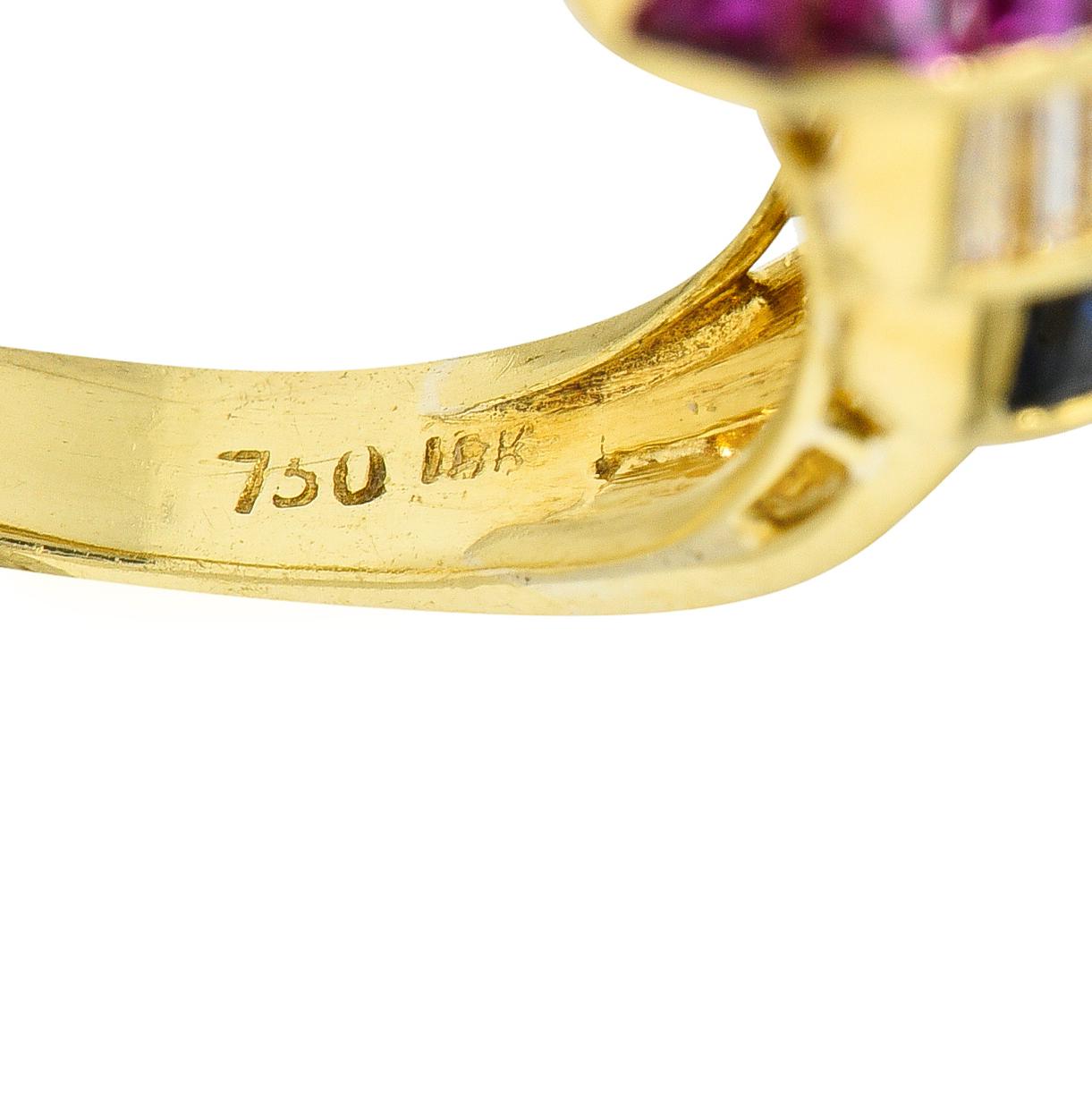 Vintage 2.30 Carats Diamond Sapphire Ruby 18 Karat Yellow Gold Vintage Band Ring 2