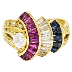Vintage 2.30 Carats Diamond Sapphire Ruby 18 Karat Yellow Gold Vintage Band Ring