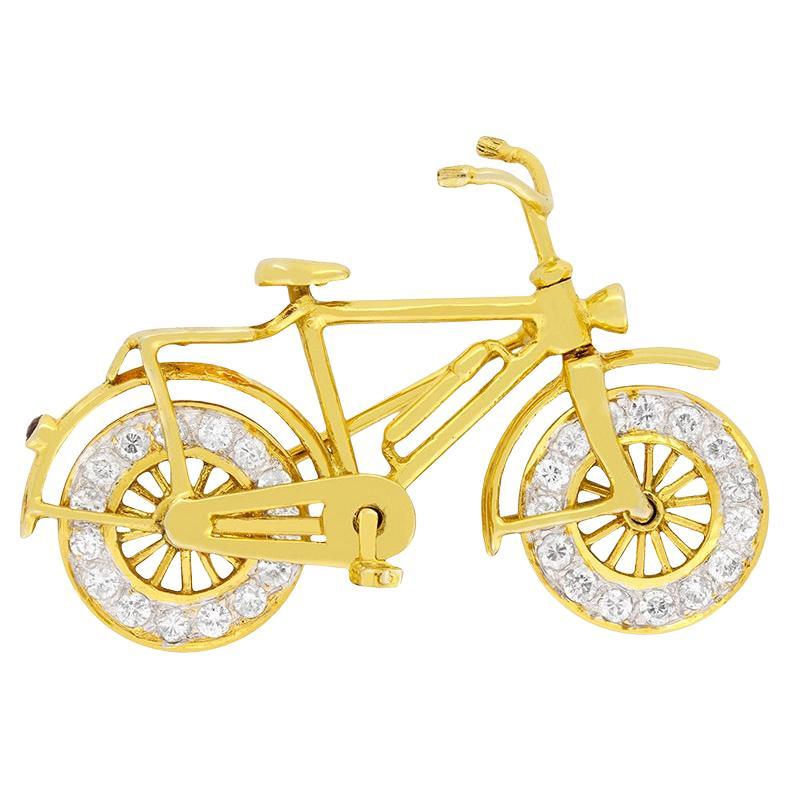 Bicycle-Brosche, Vintage, 2,30 Karat Diamant und Rubin, ca. 1980er Jahre