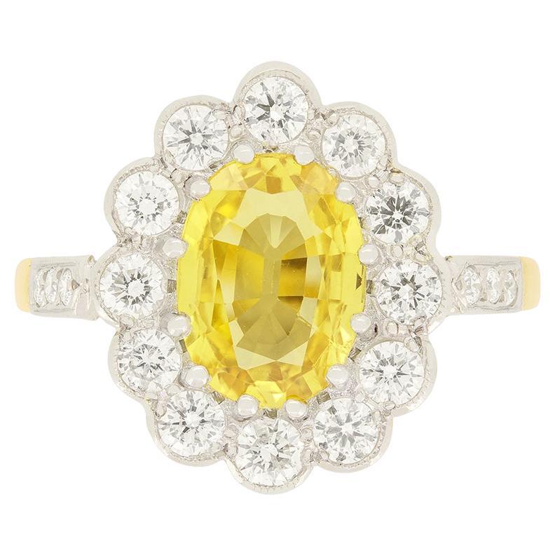 Vintage 2.30ct Yellow Sapphire and Diamond Cluster Ring, c.1970s