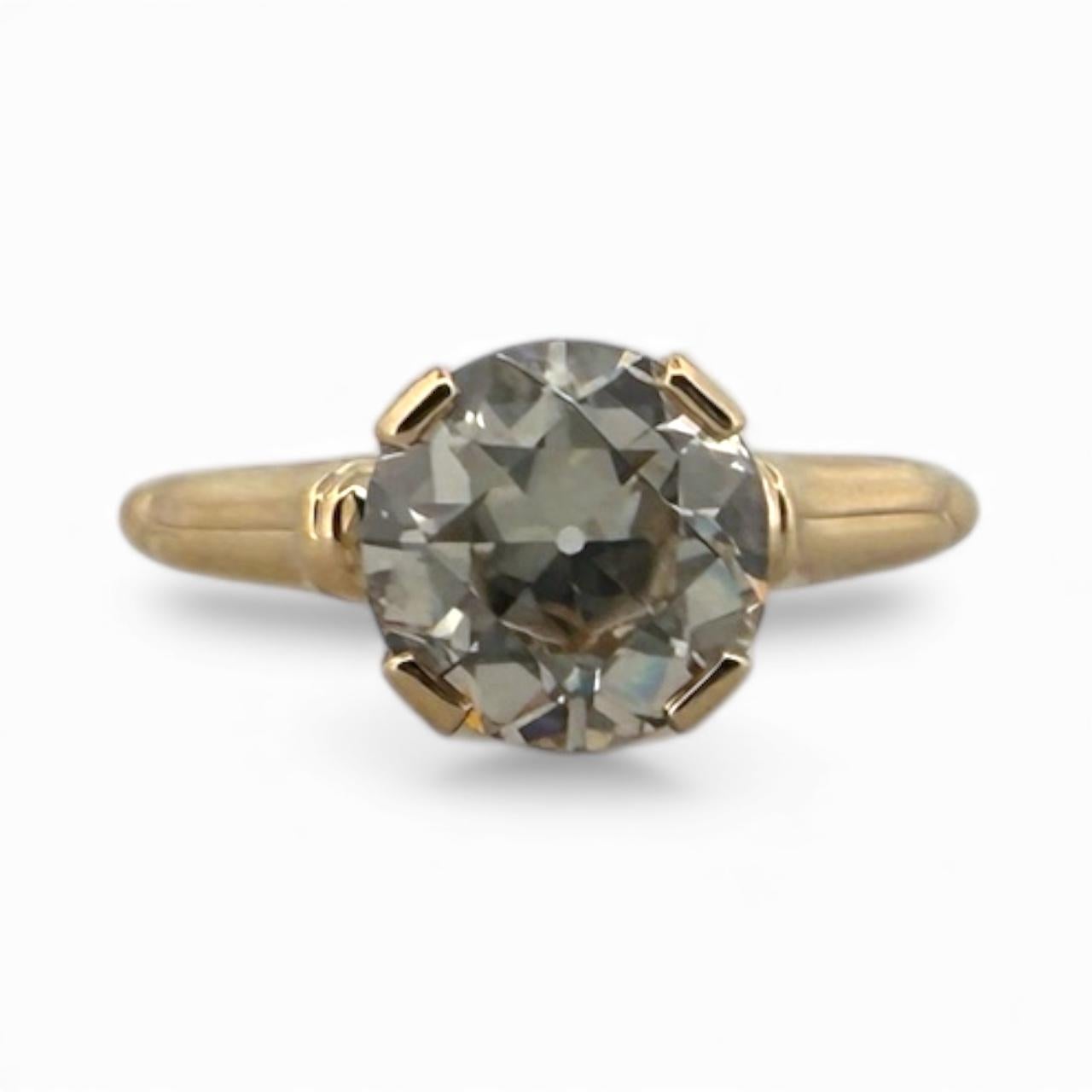 De las mujeres Anillo de compromiso vintage de diamantes talla europea antigua de 2,32 quilates y oro amarillo de 14 quilates en venta