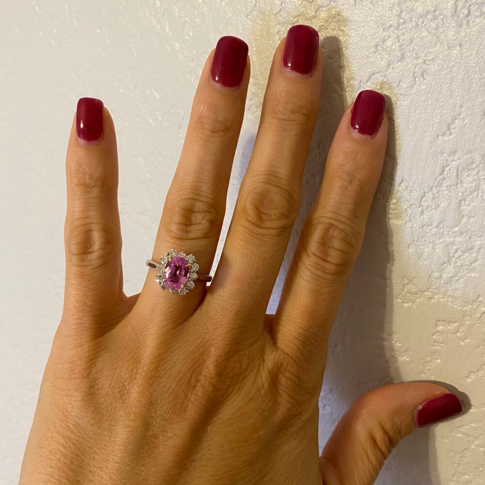Modernist Vintage 2.32 Carat Pink Sapphire Diamond Gold Cocktail Ring Estate Fine Jewelry For Sale