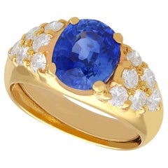 Vintage 2.32 Ct Sapphire and 0.84 Ct Diamond, 18 Ct Yellow Gold Ring
