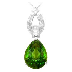 Vintage 23.20 Carat Peridot and 1.38 Carat Diamond Platinum Pendant