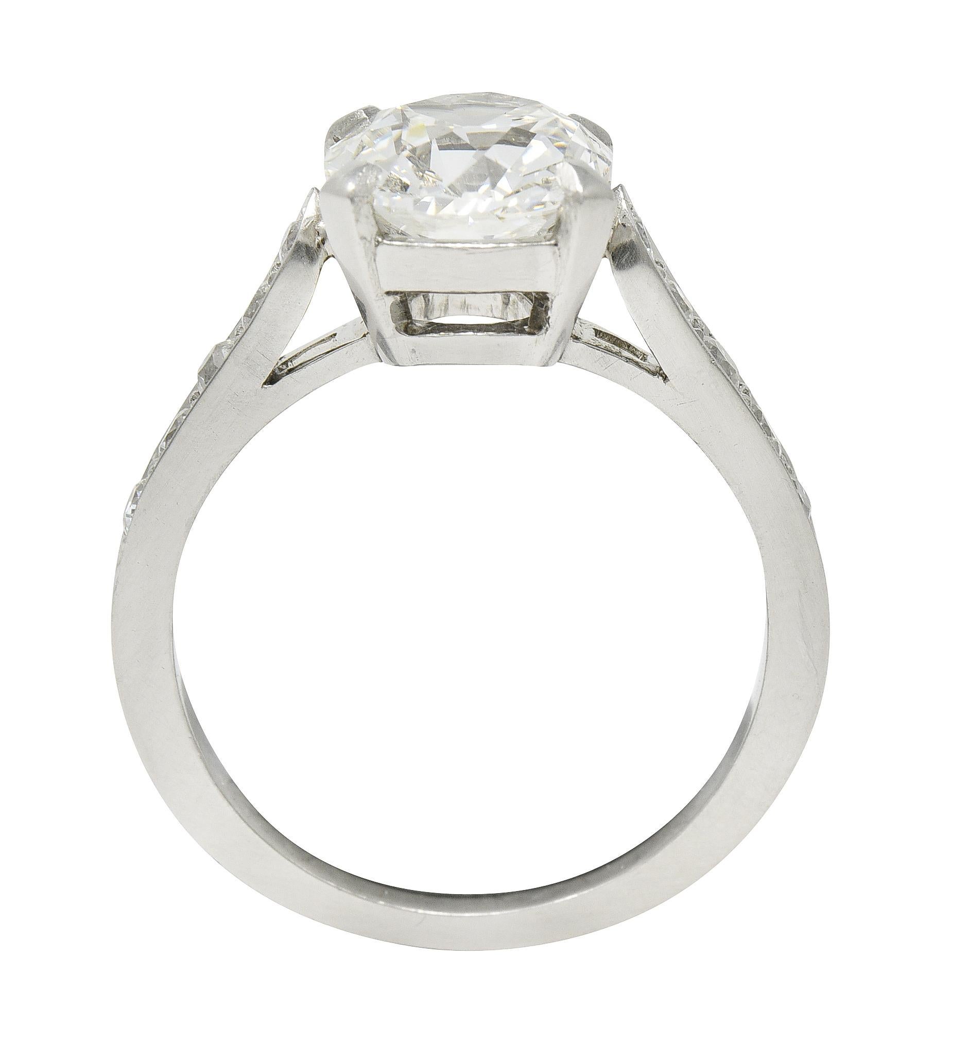 Vintage 2.33 Carats Old Mine Diamond Platinum Engagement Ring GIA For Sale 1