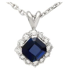 Vintage 2.35 Carat Sapphire and Diamond Platinum Cluster Pendant