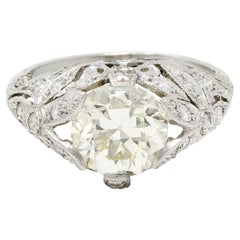 Retro 2.35 Carats Diamond Platinum Flower Engagement Ring