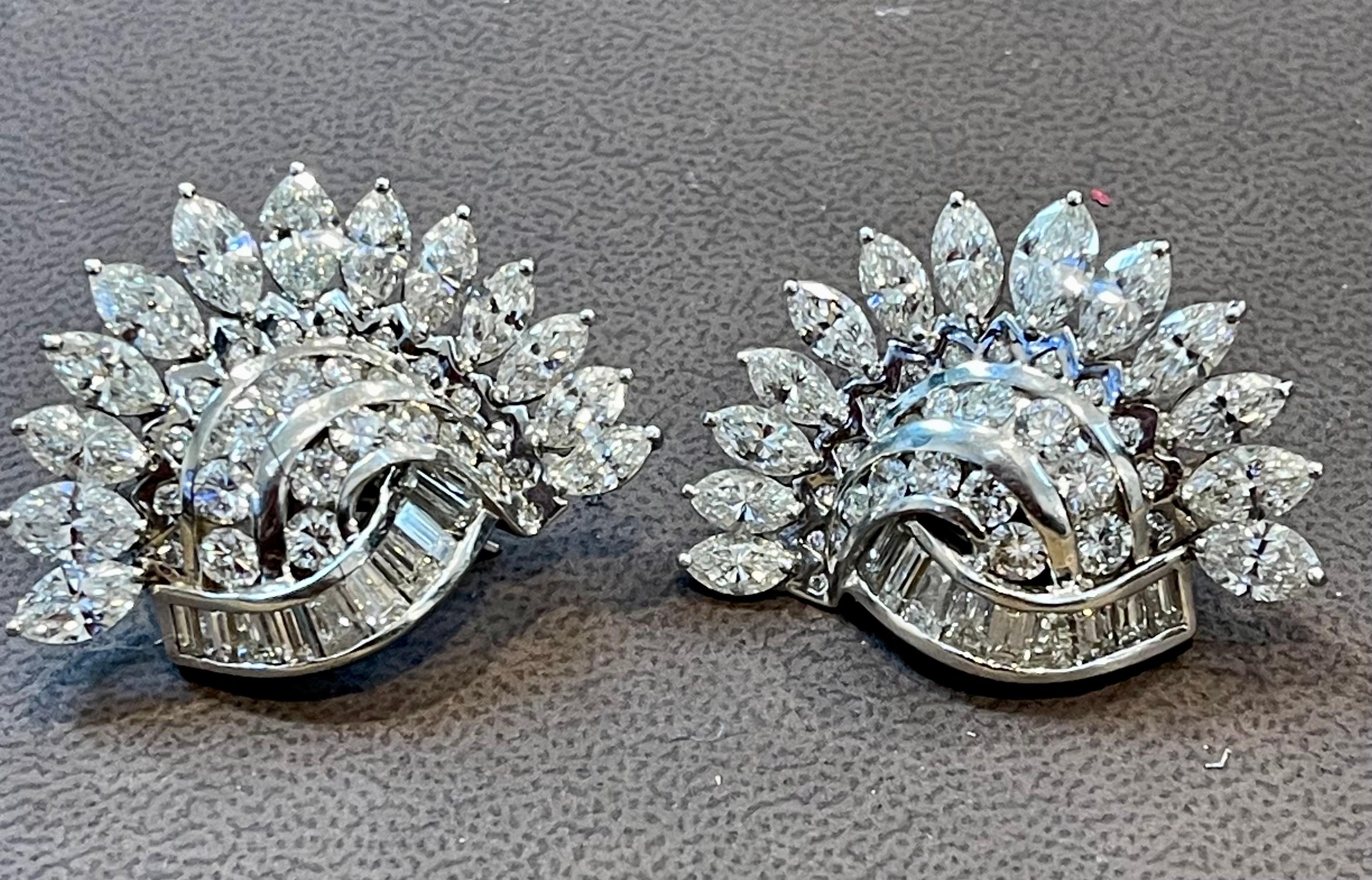 Vintage 23.5 Ct Marquise, Round & Baguette Shape Diamond Half Moon Clip Earring For Sale 7
