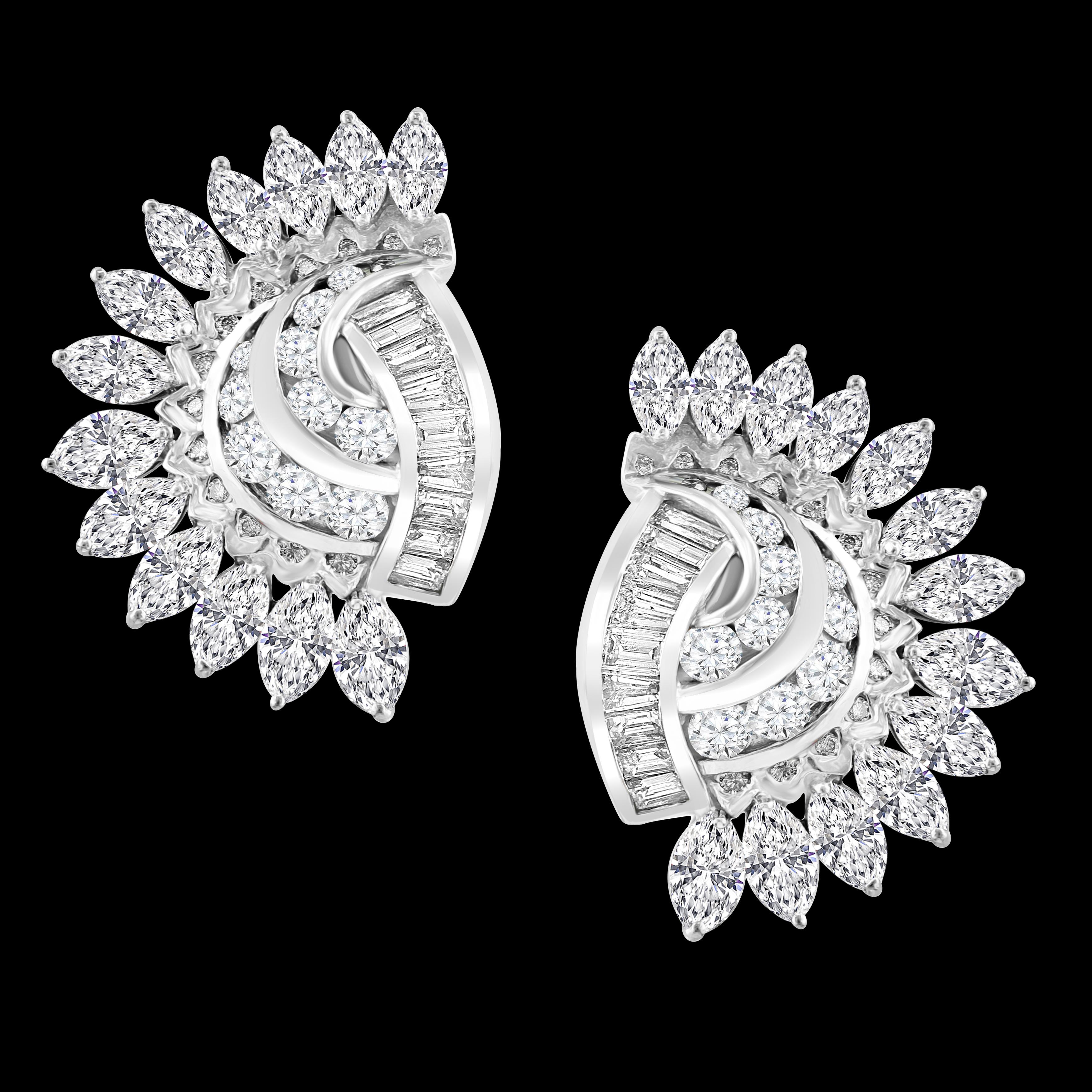 Vintage 23.5 Ct Marquise, Round & Baguette Shape Diamond Half Moon Clip Earring For Sale 9