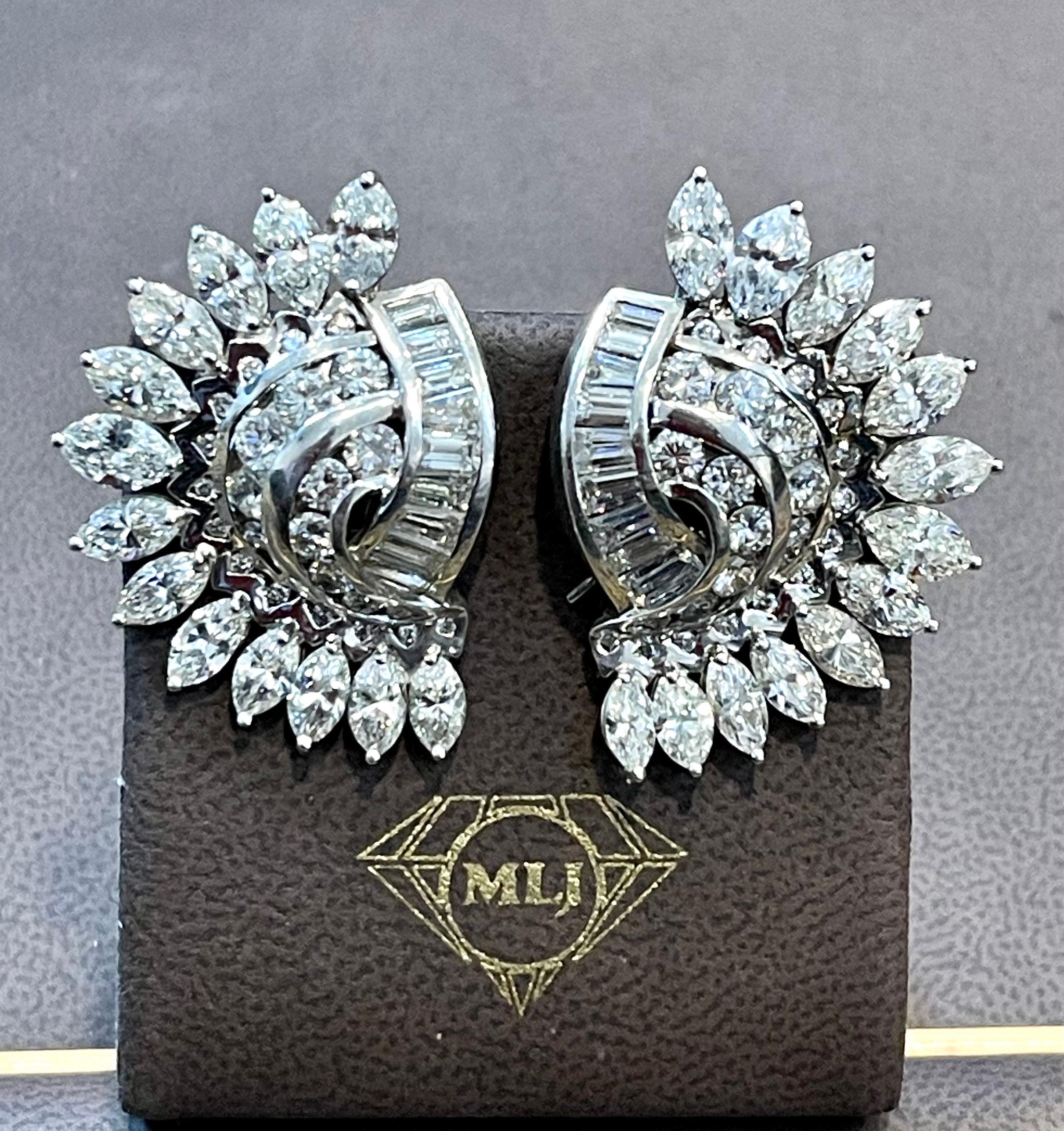 Women's or Men's Vintage 23.5 Ct Marquise, Round & Baguette Shape Diamond Half Moon Clip Earring For Sale