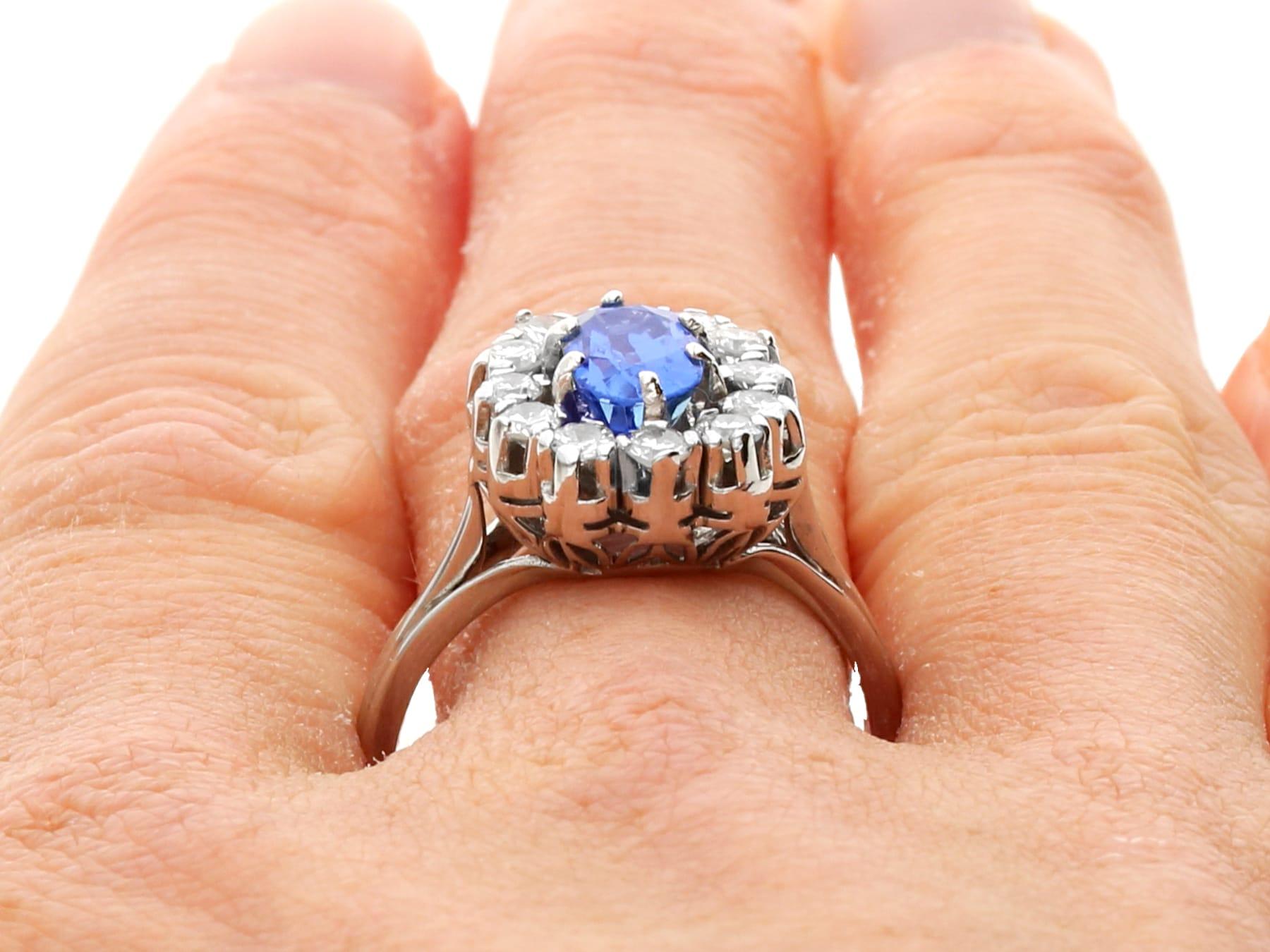 Vintage 2.36 Carat Basaltic Sapphire and Diamond 18k White Gold Cluster Ring  For Sale 5