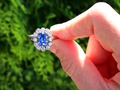 Vintage 2.36 Carat Basaltic Sapphire and Diamond 18k White Gold Cluster Ring