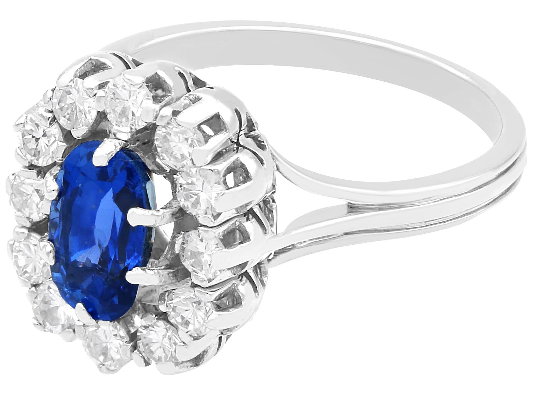 Oval Cut Vintage 2.36 Carat Basaltic Sapphire and Diamond 18k White Gold Cluster Ring  For Sale