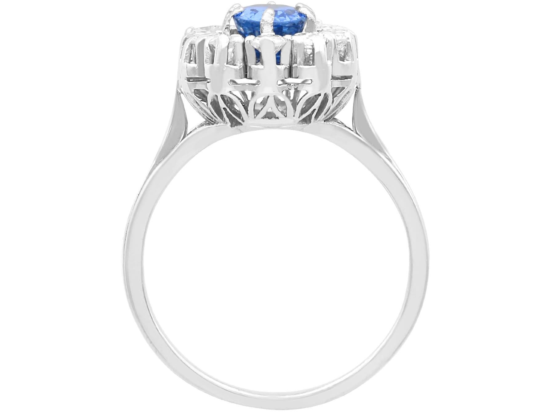 Women's or Men's Vintage 2.36 Carat Basaltic Sapphire and Diamond 18k White Gold Cluster Ring  For Sale