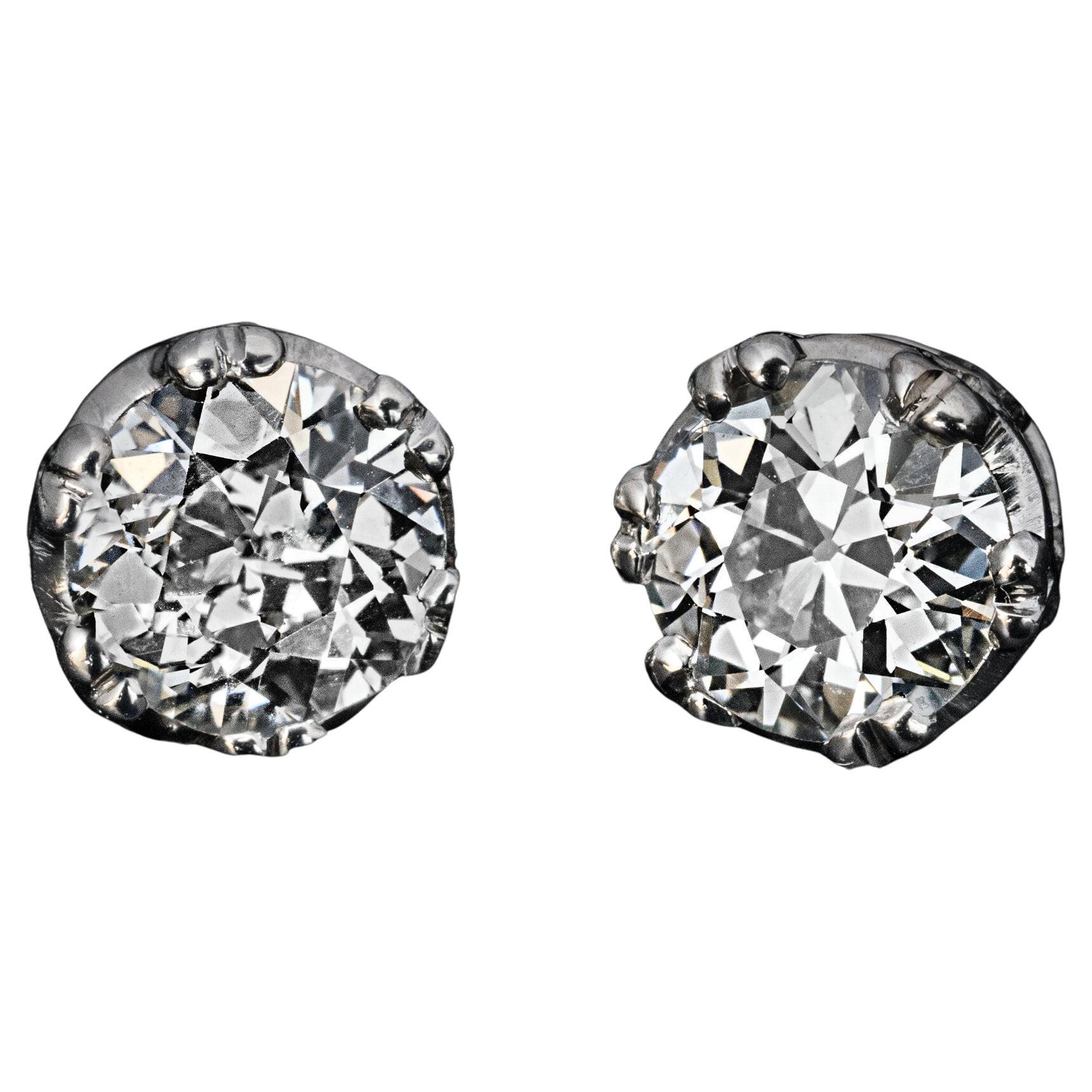 Vintage 2.36 Ct Solitaire Diamond Stud Earrings