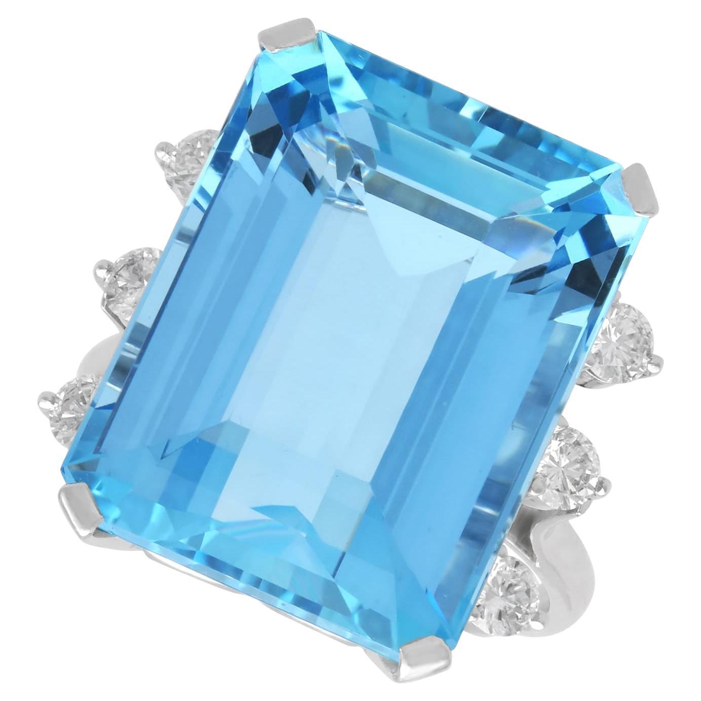 Vintage 23.68 Carat Aquamarine and 0.52 Carat Diamond, Platinum Ring Circa 1980