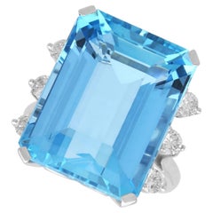 Vintage 23.68 Carat Aquamarine and 0.52 Carat Diamond, Platinum Ring Circa 1980