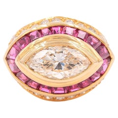 Vintage 2.37 Carat Marquise Cut Diamond & Ruby Eye Shaped Ring