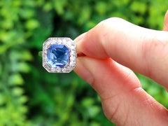 Anello vintage con zaffiro di Ceylon da 2,38 carati e diamante da 0,30 carati, oro bianco 18 carati