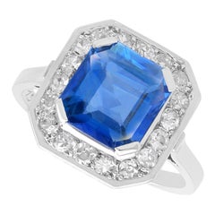 Vintage 2.38 Carat Ceylon Sapphire and 0.30 Carat Diamond, 18k White Gold Ring