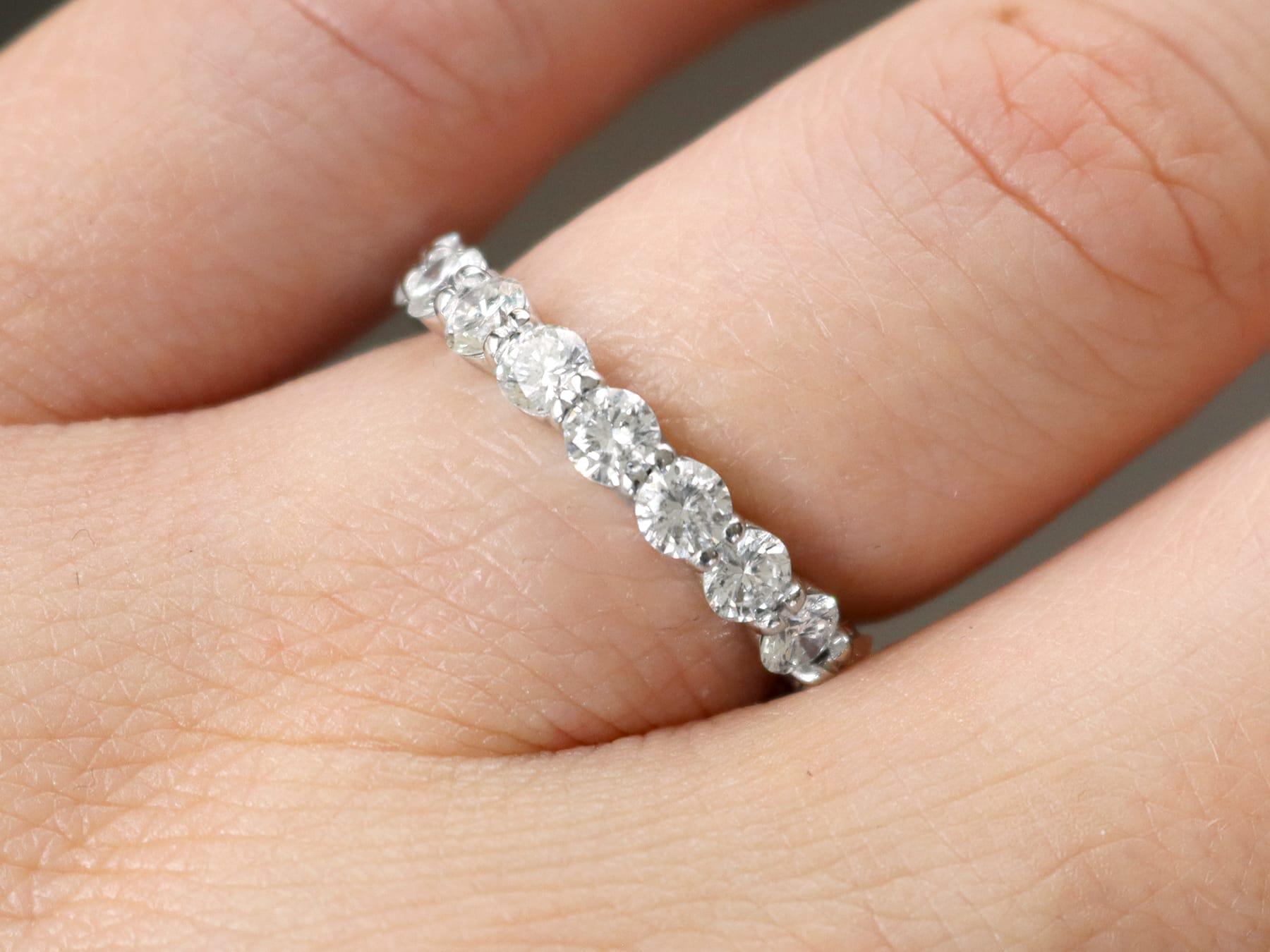 Round Cut Vintage 2.38 Carat Diamond, 18k White Gold Full Eternity Ring Circa 1950 For Sale