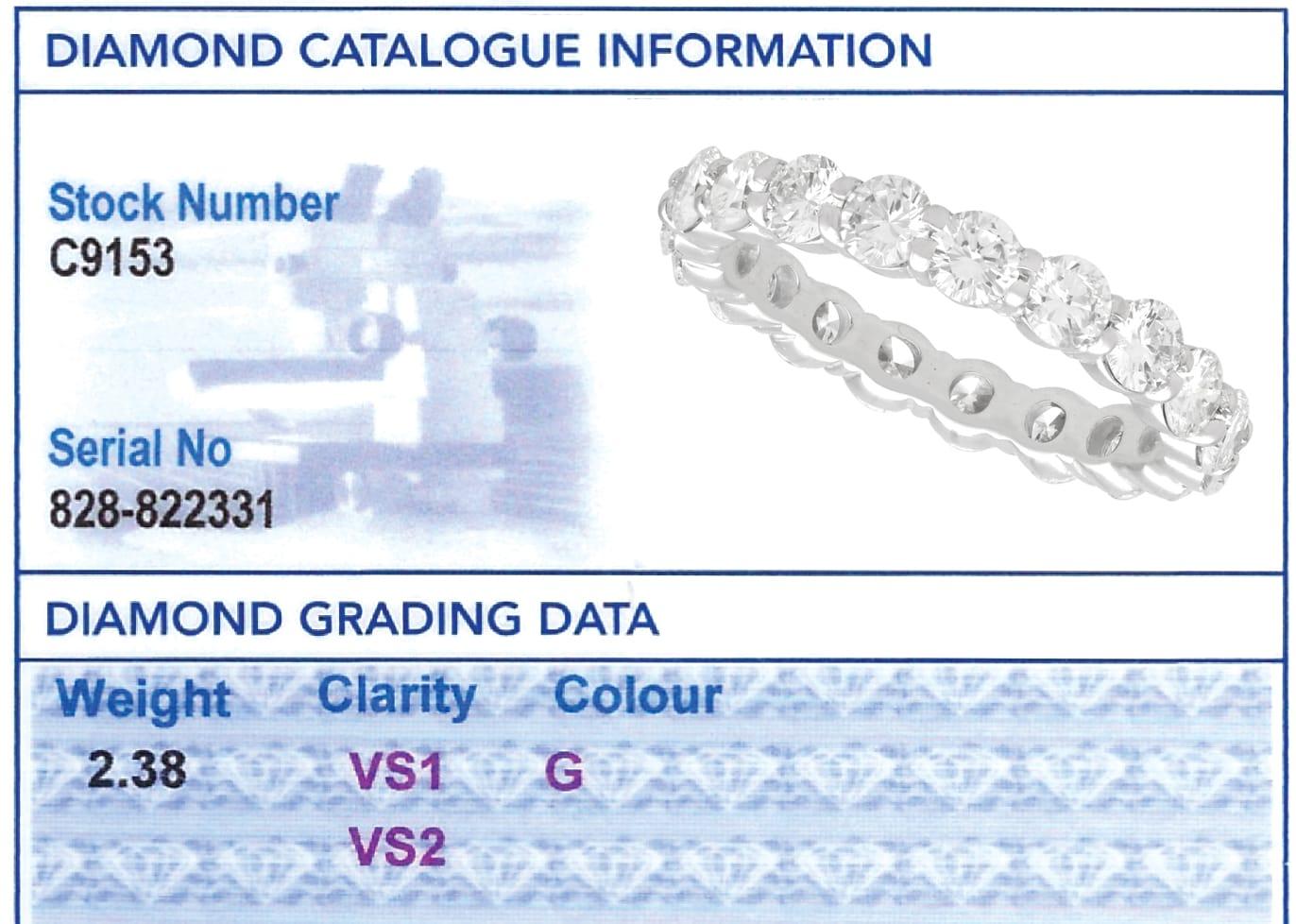 Vintage 2.38 Carat Diamond, 18k White Gold Full Eternity Ring Circa 1950 For Sale 4
