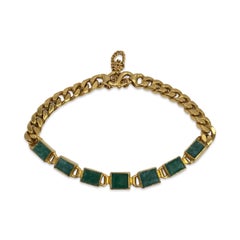 Vintage 23K High-Purity Gold & Green Jade Panel Bracelet