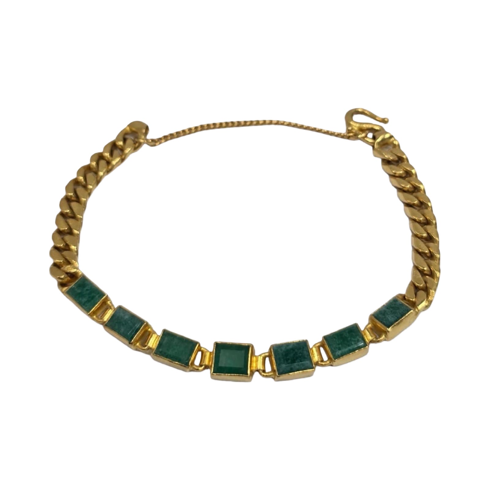 Bracelet vintage en or pur 23K et panneau de jade vert
