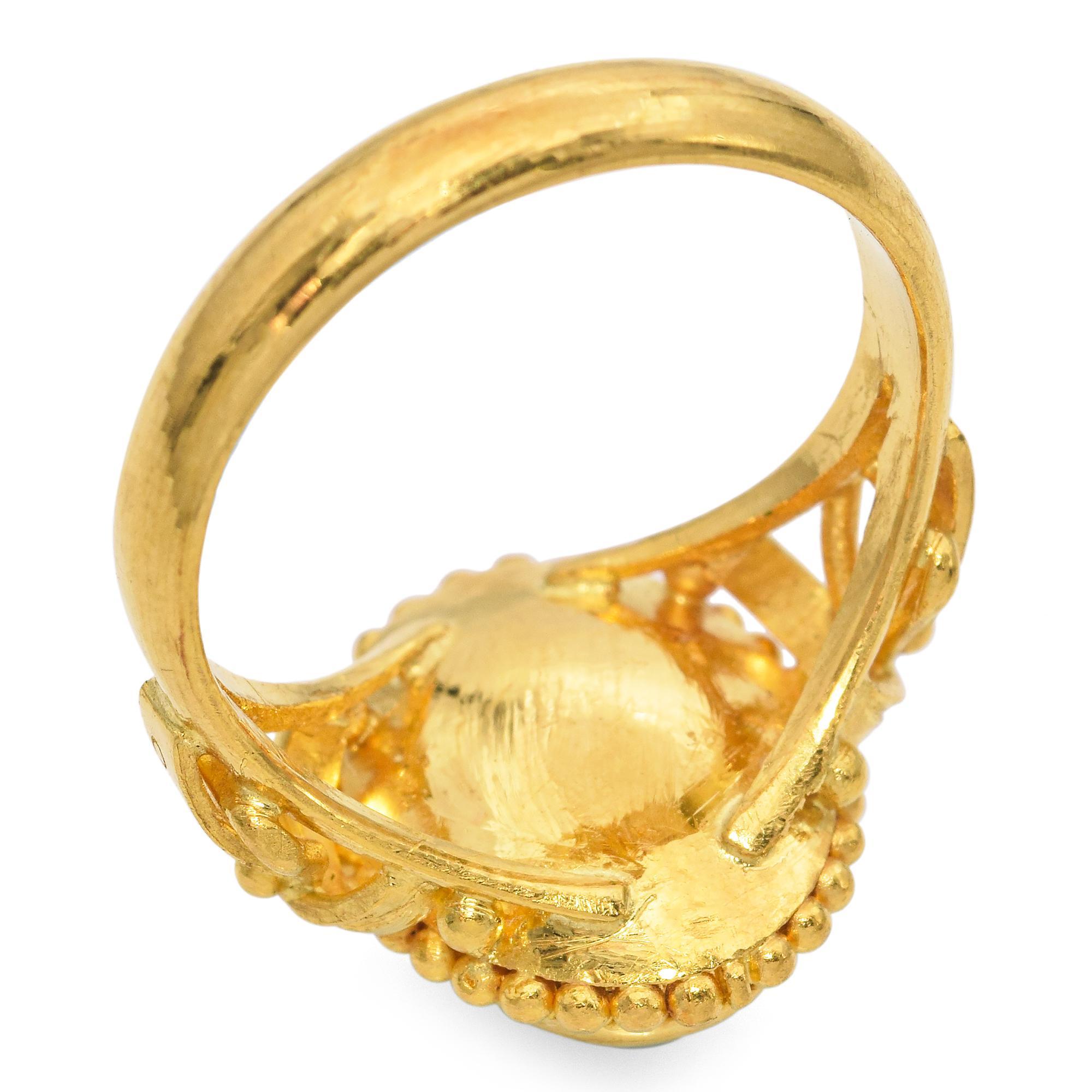 Cabochon Vintage 23k Yellow Gold 2.35ct Jade Ring