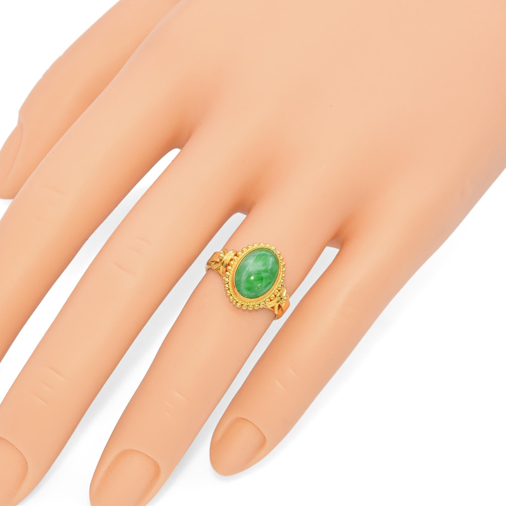 Vintage 23k Yellow Gold 2.35ct Jade Ring 2