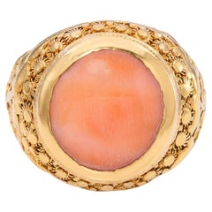 Vintage 23k Yellow Gold Coral Cabochon Ring