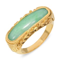 Vintage 23k Yellow Gold Floral Motif Jadeite Ring