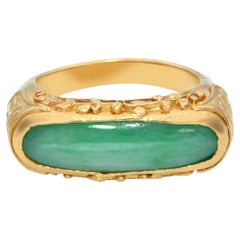 Vintage 23k Yellow Gold Floral Motif Jadeite Ring