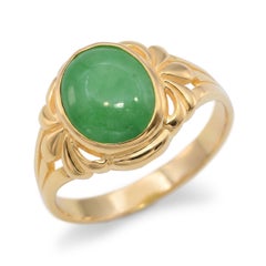 Vintage 23k Yellow Gold Green Jade Ring
