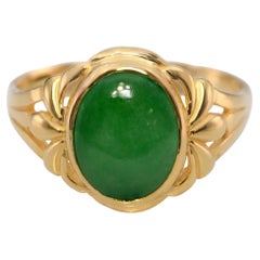 Vintage 23k Yellow Gold Green Jade Ring