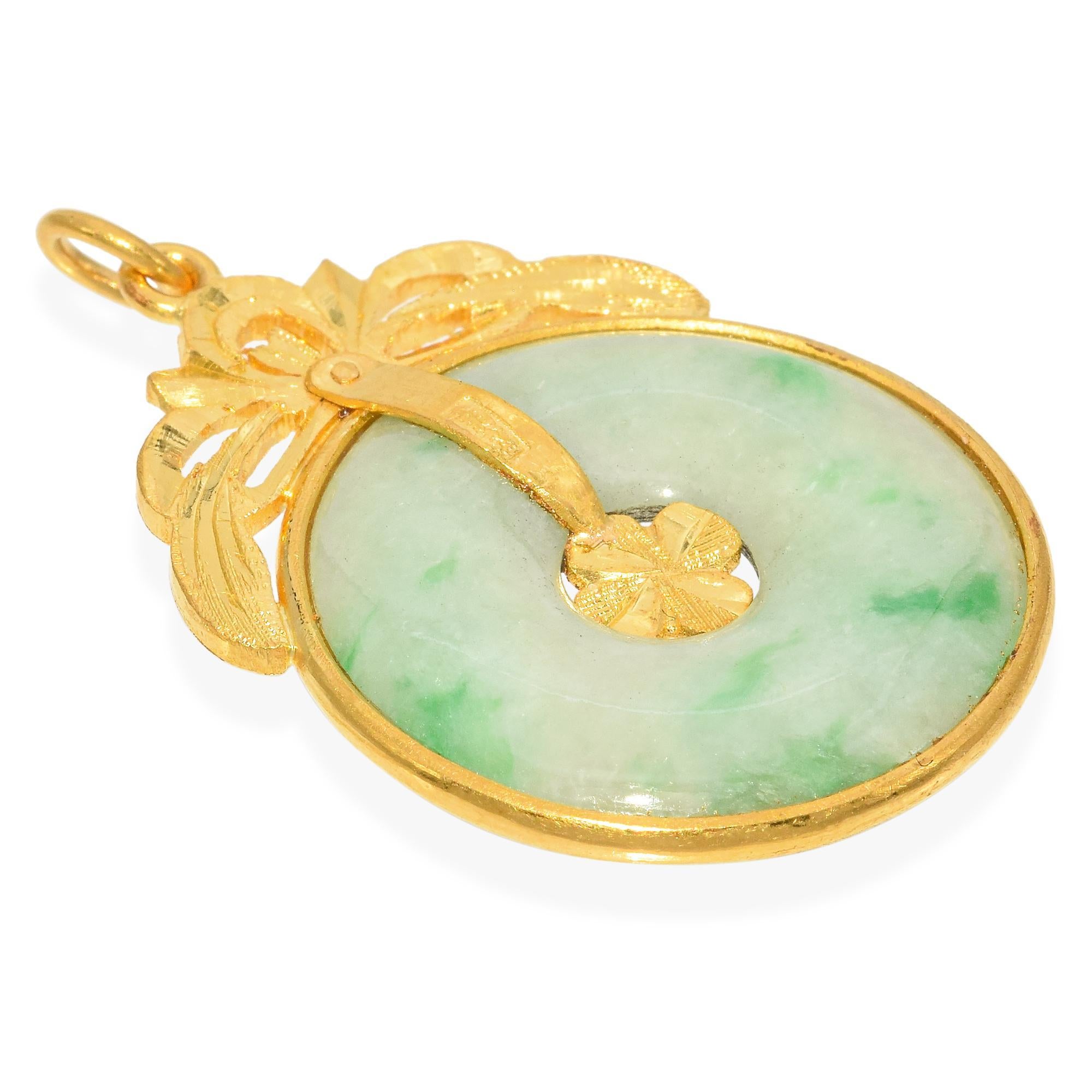 Cabochon Vintage 23k Yellow Gold Jade Donut Pendant For Sale
