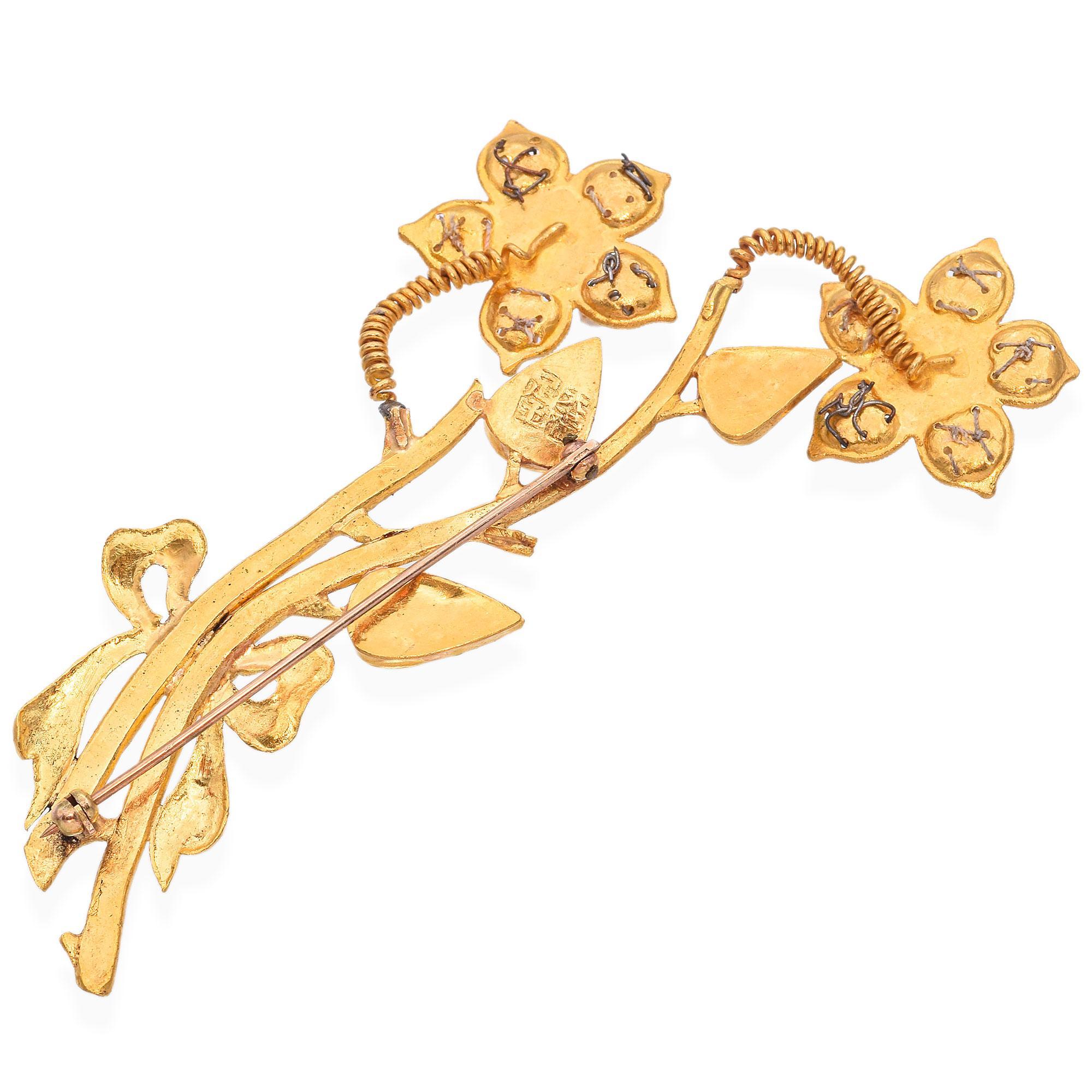Broche vintage en or jaune 23 carats, opale de jade et perles naturelles Bon état - En vente à New York, NY