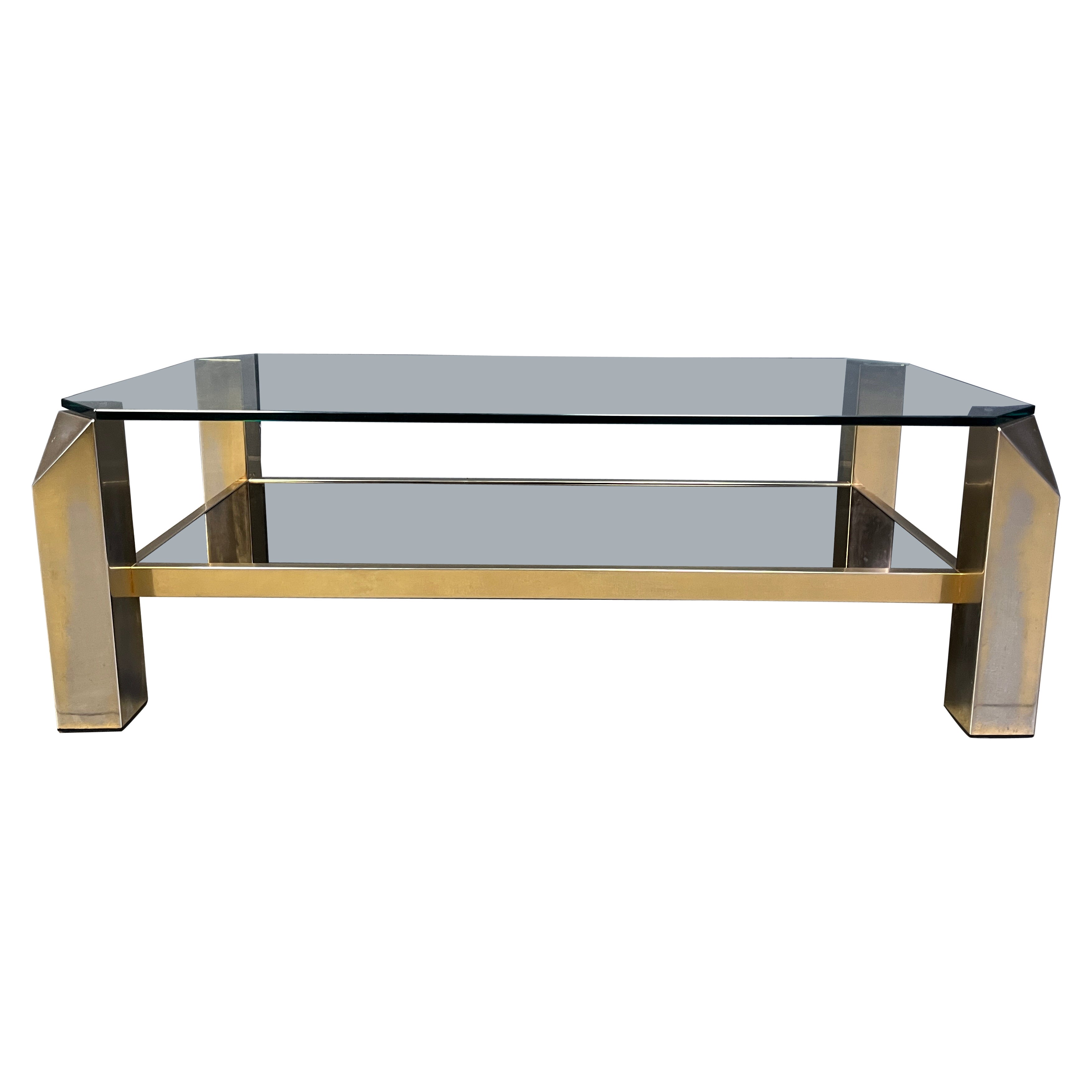 Vintage 23kt gold plate couchtisch von Belgochrom, 1970er