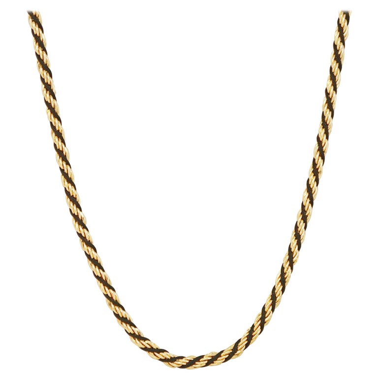 Vintage 24" Gilt and Black Cord Twisted Chain Necklace by Trifari