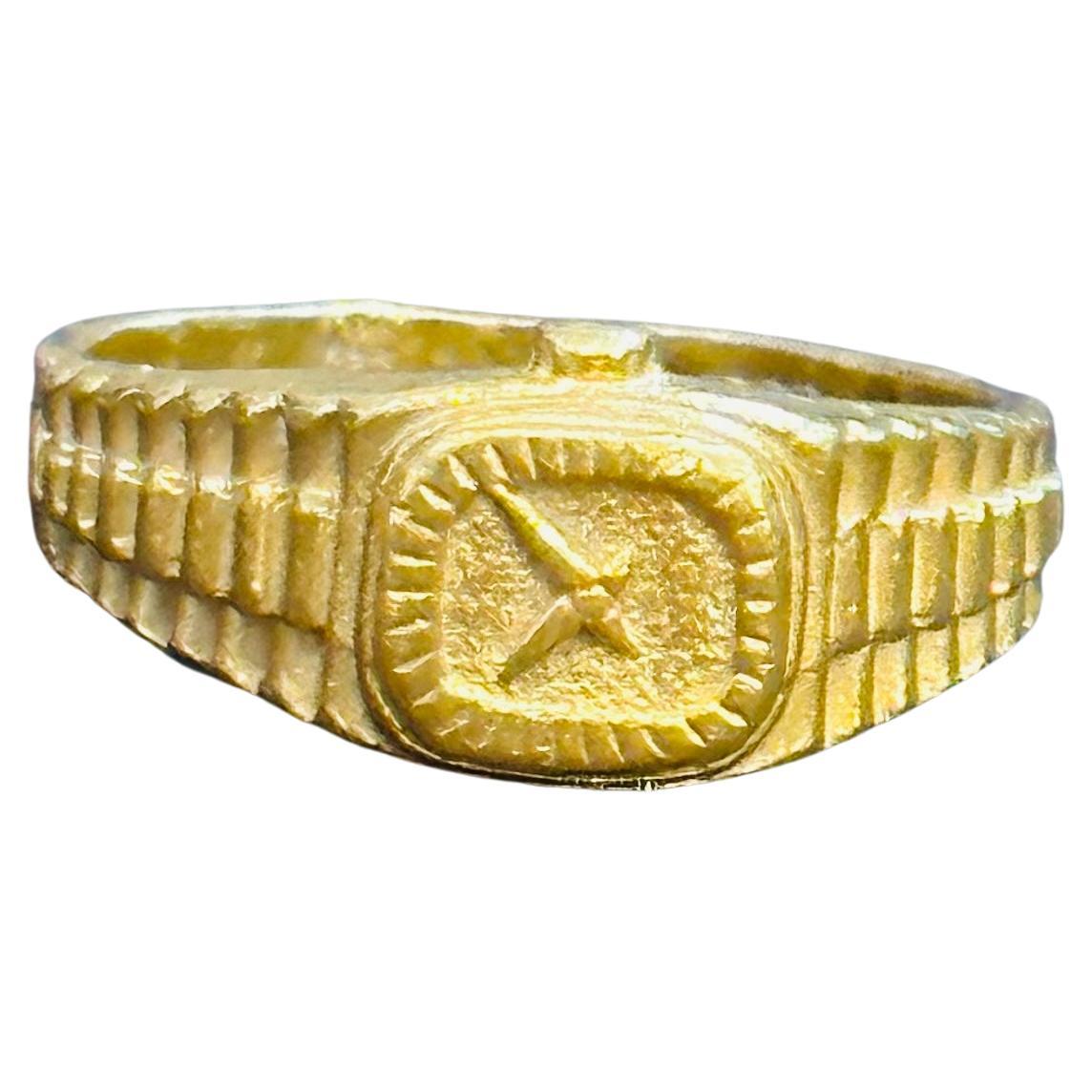 Vintage 24 Karat Pure Yellow Gold 5.1 Gm  Rolex Design Ring Size 5.5